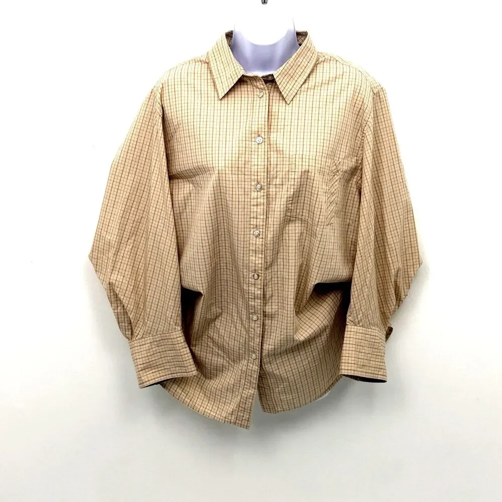 Free People Quinn Check Oversized Button Down Tan Combo NWT Size XS Boho